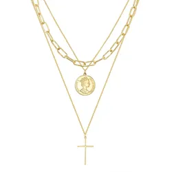 Lulu & Jane Halskette Kreuz/Münze Metall-Legierung in Gelbgold Ketten   Damen
