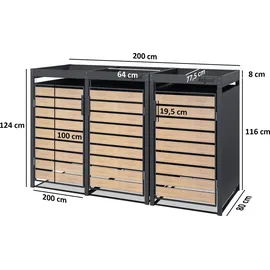 Zelsius Mülltonnenbox 3er mit Pflanzdach für 3 Tonnen, 120 - 240 Liter, Anthrazit RAL 7016