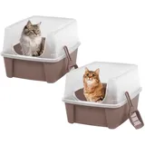 Iris Ohyama Katzenklo offen, bis 7 kg, 2er-Satz, Taupe, ohne Deckel, Katzentoilette, hoher Abnehmbarer Rand, Für große Katzen, Kätzchen, Toilet, XXL Toilette, BPA-frei, Cat Litter Box, CLH-12