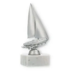 Pokal Kunststofffigur Segelboot silbermetallic auf weißem Marmorsockel 18,0cm