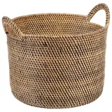 Casa Moro Flechtkorb Rattan Korb ELIE BRAUN Weidenkorb Allzweckkorb (Aufbewahrungskorb mit Griff, Pflanzkorb rund Blumenkorb), Boho Chic Rattankorb Obstkorb braun 25 cm