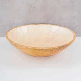 levandeo Schüssel 35cm Mango Holz Creme Perlmutt Emaille Schale Bowl Salatschüssel Deko - Braun