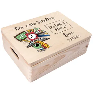 Creative Deco Personalisiert Einschulung Geschenk | Junge/Mädchen Schulanfang Geschenke | Einschulungsgeschenke Erster Schultag | Schultüte Holzkiste Erinnerungsbox | für 1. und 5. Klasse | Deko