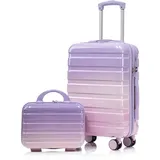 LVHOM Hartenschalenkoffer-Set 2-teilig aus ABS-Hartschale, 14"-20"-Set mit 360° Rollen, Reisekoffer-Set, Trolley Set wasserdicht, Lila - Lila