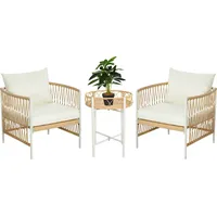 Outsunny 3er Set Rattan Gartenmöbel-Set, Gartengarnitur mit 2 Gartenstühle, Couchtisch, Balkonmöbel-Set mit Kissen, für Balkon, Terrasse, Gelb+Creme