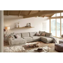 KAWOLA Sofa MADELINE Wohnlandschaft U-Form Cord taupe Longchair links