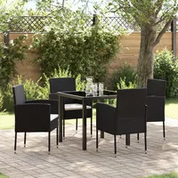 VidaXL 5-teiliges Garten Essgruppen Set mit Kissen schwarzes Poly-Rattan