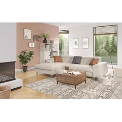 Ecksofa COTTA "Komaris L-Form", grau (platinum), B:244cm H:72cm T:166cm, 100% Polyester, Sofas, mit Kopfteilverstellung, wahlweise Bettfunktion,Stauraum & Beleuchtung, Topseller