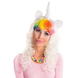 Lockenperücke "Einhorn", weiß/bunt