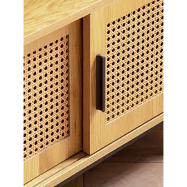 FineBuy TV Schrank 120 cm Holz Eiche Fernsehkommode Wiener Geflecht