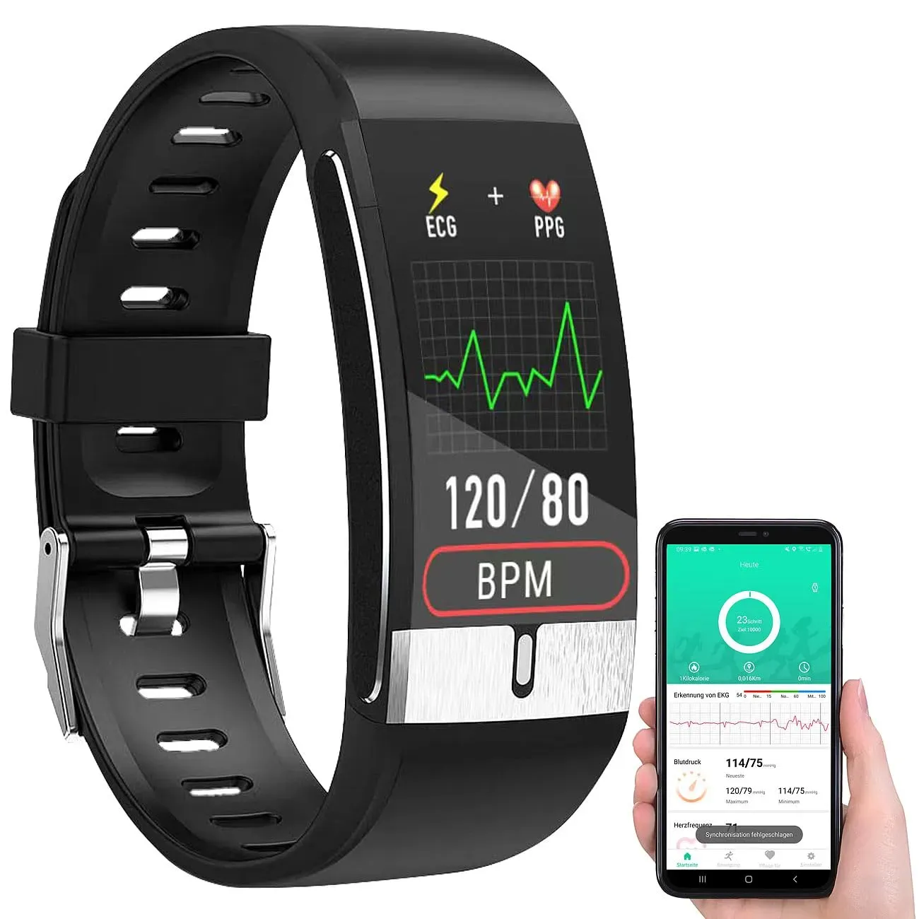 Newgen Medicals Smartwatch: Fitness-Armband mit EKG-, Herzfrequenz- & SpO2-Anzeige, IP67 (Pulsuhren, Smartwatch Blutdruck messen, Fitnessuhr für Herren)