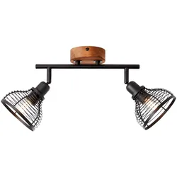 BRILLIANT Deckenstrahler "Avia", schwarz (schwarz, holzfarbend), H: 16cm, Lampen, 2flg schwarz/holzfarbend
