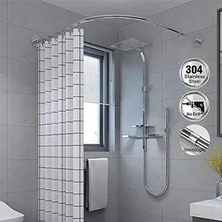 BOYH Duschstange Ohne Bohren L-Form Duschvorhangstange Eck Badewanne Bogenstange Teleskop Aus Edelstahl Eckduschstange FüR Umkleidekabine Kabinenstange Umkleide,70 to 95 x 70 to 95cm