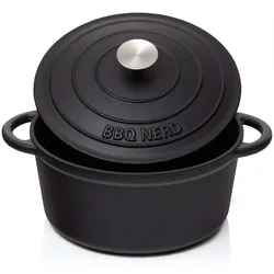 BBQ-Nerd© Bräter (rund) mit Deckel 5 L aus Gusseisen mit Emaille-Beschichtung - Bratentopf Kochtopf Gusseisentopf - ideal zum langsamen Garen