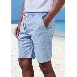 John Devin Shorts JOHN DEVIN "- Sommer Bermuda mit Blätter-Print", Herren, Gr. M, N-Gr, blau (blau bedruckt), Web, Obermaterial: 97% Baumwolle, 3% Elasthan, bedruckt, regular fit kurz, Hosen Shorts, kurze Schlupfhose aus elastischer, gewebter Baumwollqualität
