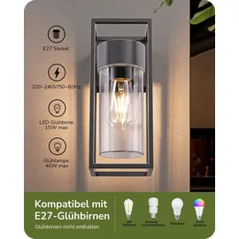 EDISHINE Wandleuchte Aluminium, Glas IP44 ohne Leuchtmittel schwarz