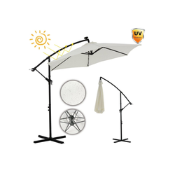 Mucola Sonnenschirm Sonnenschirm Kurbelschirm Ø 350 Ampelschirm LED Gartenschirm Balkonschirm Marktschirm Strandschirm Balkonschirm Terrassenschirm 3,5 m Meter Aufklappbar Sonnenschutz Garten, Premium-Sonnenschirm, LED-Beleuchtung beige
