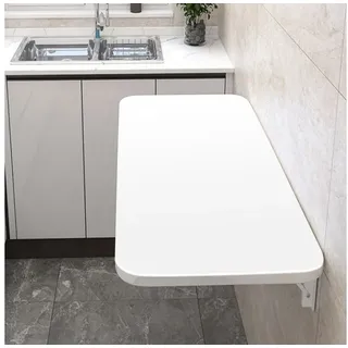 JEOBEST Klapptisch Wandklapptisch, Klappbarer Esstisch, Schreibtisch, Wandmontage, 60cm, Metallklappgestell weiß
