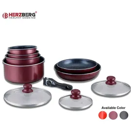 HERZBERG HG-5000: 10-Teiliges Kochgeschirrset mit Marmorbeschichtung schwarz - Schwarz