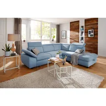 Home Affaire Ecksofa HOME AFFAIRE "Mauritius L-Form", blau (hellblau), B:276cm T:232cm, Struktur fein (100% Polyester);Luxus-Microfaser Lederoptik (100% Polyester);Soft clean (98% Polyester, 2% Polyamid), Sofas, Ecksofa, mit Ottomane, mit Kopfteil- und