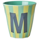 Rice Melamin Buchstabenbecher gestreift, M, grün