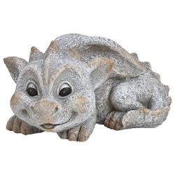 G. Wurm Gartenfigur Drache liegend Steinoptik 26 cm grau