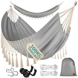 Kesser KESSER® Hängematte 320x150 cm belastbar bis 300 kg, wetterfeste & atmungsaktive Tuchhängematte mit Fransen für 1-2 Personen – Ideal für Camping, Garten & Outdoor, inkl. Beutel, Seile & Gurte