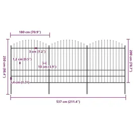 vidaXL Gartenzaun mit Speerspitze 537 x 200 cm Schwarz/Stahl
