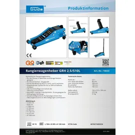 Güde Rangierwagenheber Aluminium/Metall/Stahl 2,5 t 80-508 mm blau