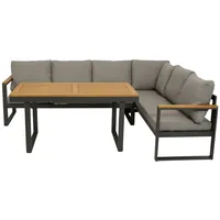 DEGAMO Funktions Eckbank Set KAMPALA 2-teilig, Alu anthrazit Akazie, Polster grau + Grau/Braun