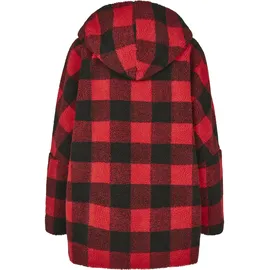 URBAN CLASSICS Ladies Hooded Oversized Check Sherpa Jacket - schwarz,
