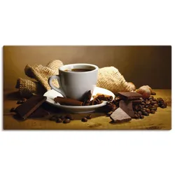Wandbild ARTLAND "Kaffeetasse Zimtstange Nüsse Schokolade", braun (farbe bild(er): braun), B:40cm H:20cm, Canvas, Leinwand, Bilder, als Leinwandbild, Poster, Wandaufkleber in verschied. Größen