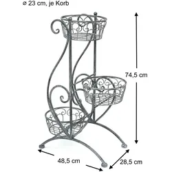 DanDiBo Blumentreppe Metall Grau 75 cm Blumenständer mit 3 Ablagen 96011 Blumensäule Pflanzenständer Pflanzensäule Blumenhocker
