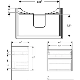 Geberit Waschtischunterschrank 2 Schubladen 69,3 x 60,6 x 44,6 cm Lava