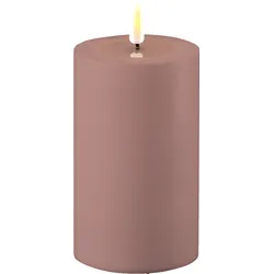 Deluxe Homeart LED Real Flame Outdoor Stumpenkerze staubig rot, Ø7,5 x H12,5cm, staubig rot
