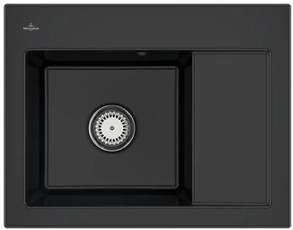 Villeroy und Boch Subway 45 Compact Einbauspüle 331201S5 links, mit Ablaufgarnitur, Handbetätigung, 650 x 510 mm, ebony CeramicPlus