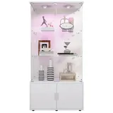 FUROKOY Glasvitrine Standvitrinen mit Kabinett, Vitrine (Vitrinenschrank mit 2 Glastür und Beleuchtung für Sammler, Bücher) 3 Lagen Sammlervitrine, 78.5 x 35 x 164 cm, Weiß weiß