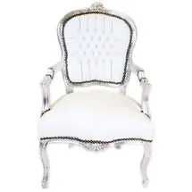 Casa Padrino Barock Salon Stuhl Kunstleder Weiß/Silber