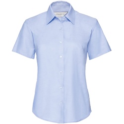 Russell Collection Klassische Oxford Bluse  Kurzarm, oxford blue, M