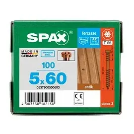 SPAX Terrassenschrauben T-STAR plus, Zylinderkopf, Fixiergewinde, CUT-Spitze, antik,