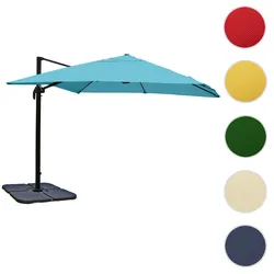 Gastronomie-Ampelschirm HWC-A96, 3,5x3,5m (Ø4,95m) Polyester/Alu 25kg ~ türkis mit Ständer