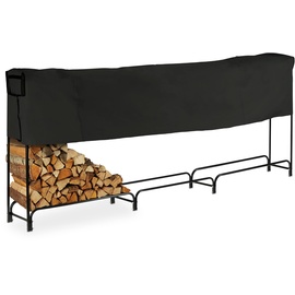 Relaxdays Kaminholzregal mit Abdeckung, Metall, HBT: 122 x 370 x 38,5 cm, außen, großes Regal für Brennholz, schwarz
