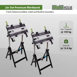 Baumarktplus 2x Werkbank Premium Alu klappbar höhenverstellbar 7 Stufen Werktisch Schnellspanner, bis 90° neigbar