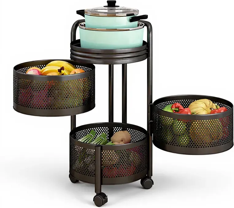 Maxcook 4-stufiges drehbares Standregal (runde Körbe, multifunktionaler Organizer