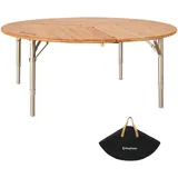 KingCamp Bambus Klapptisch Rund Camping Falt Tisch Alu Holz Höhen Verstellbar XL