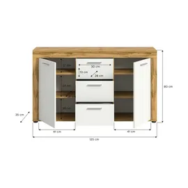 VCM Sideboard Jam 125 x 80 x 35 cm Eiche Wotan / Weiß