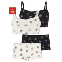Set: Bustier VIVANCE, Kinder, Gr. 146/152, N-Gr, schwarz (schwarz, creme), Obermaterial: 95% Baumwolle, 5% Elasthan, gemustert, körpernah, BH-Sets, mit Sternendruck