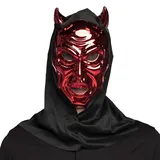 Boland - Verspiegelte Maske mit Kapuze, Horrormaske für Karneval, Accessoire für Faschingskostüme, Halloween Maske, Rot