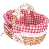 Cabilock Picknickkorb Rattan Korb Einkaufskorb Geschenkkorb Tragekorb Geflochten mit Griff Rot Liner Brotkorb Blumenkorb Landhausstil Picknickbedarf Aufbewahrungskorb Organizer