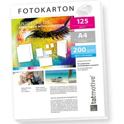 TATMOTIVE FA4200M125  Fotokarton Fotopapier 200g matt weiß / Laserdrucker / DIN A4 / Beidseitig bedruckbar / 125 Blatt für Speisekarten, Einladungen